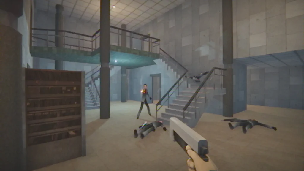 Escena de Agent 64: Spies Never Die mostrando una misión de espionaje en primera persona.