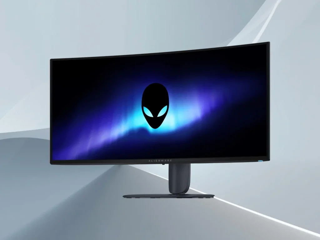 Parte trasera del monitor Alienware AW3426DW destacando su diseño premium y la iluminación integrada.