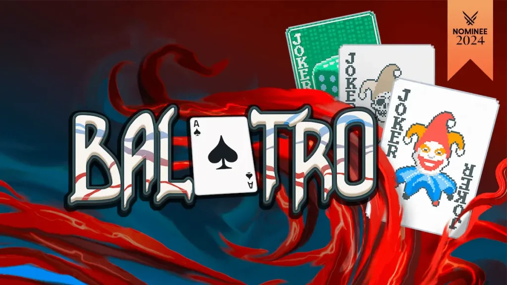 Partida de Balatro mostrando una combinación de cartas y comodines.