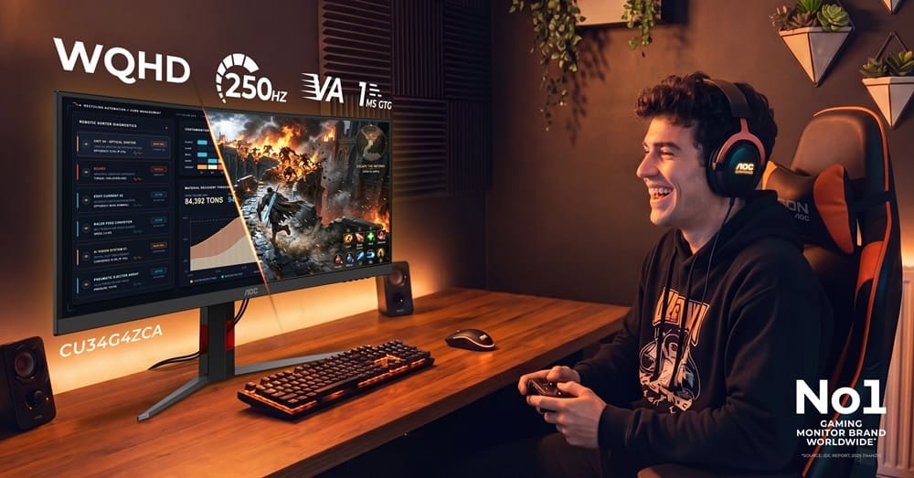 Escritorio gaming con los nuevos monitores ultrawide AOC CU34G4CA y CU34G4ZCA.