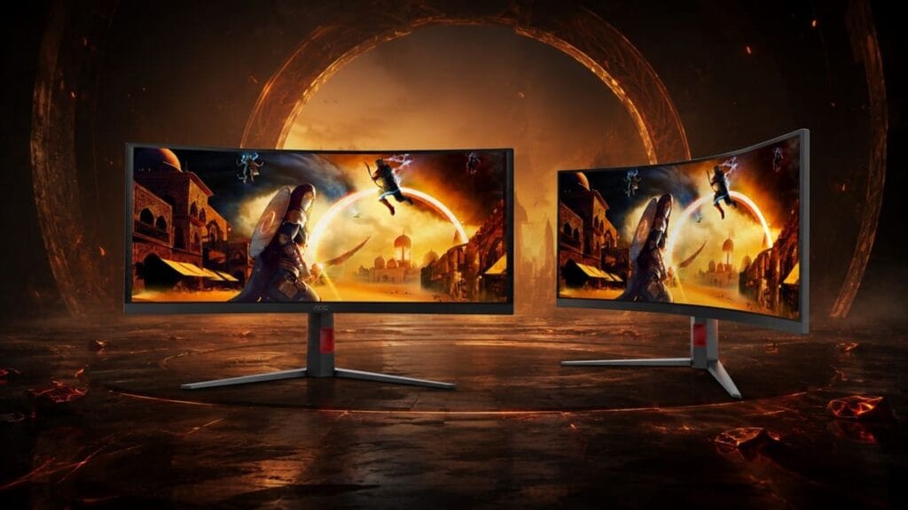 Monitor AOC CU34G4ZCA mostrando un videojuego en resolución UWQHD.