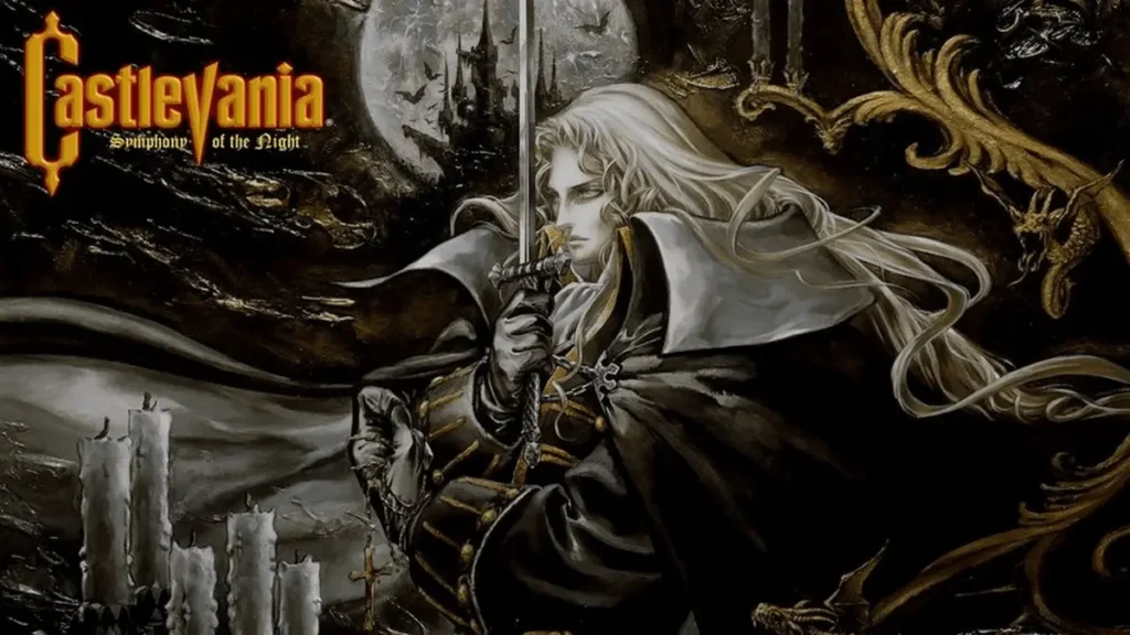 Alucard recorriendo el castillo en Castlevania: Symphony of the Night.
