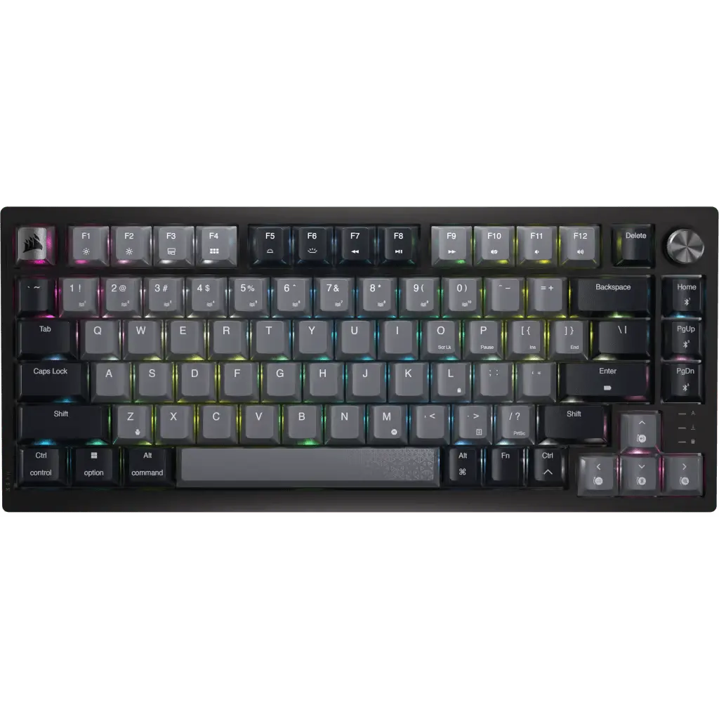 Corsair K65 Plus Wireless con fondo blanco