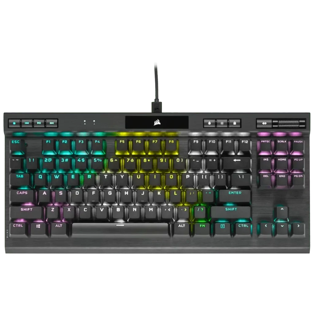 Corsair K70 RGB TKL con fondo blanco