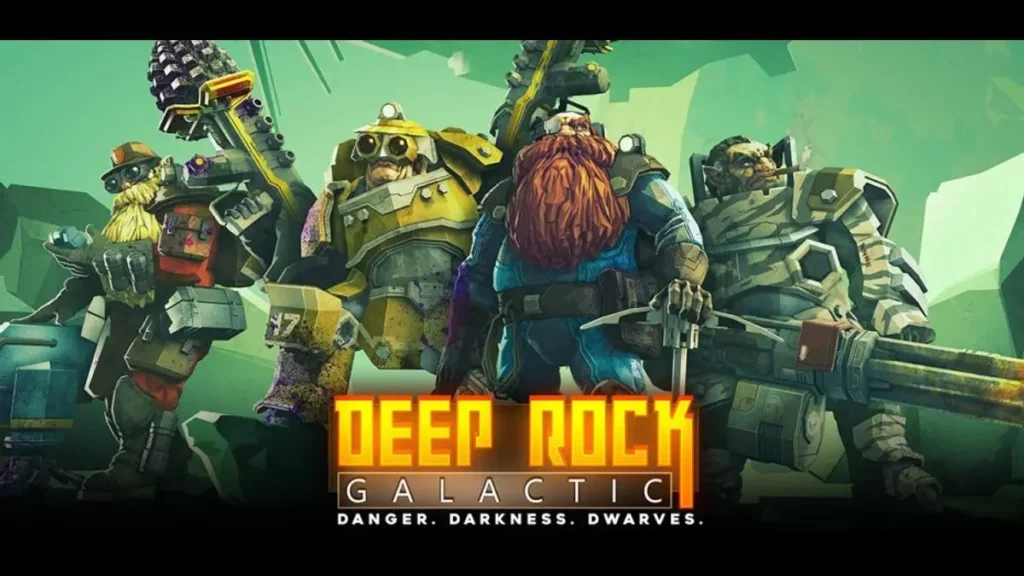 Enanos espaciales luchando contra criaturas alienígenas en Deep Rock Galactic.
