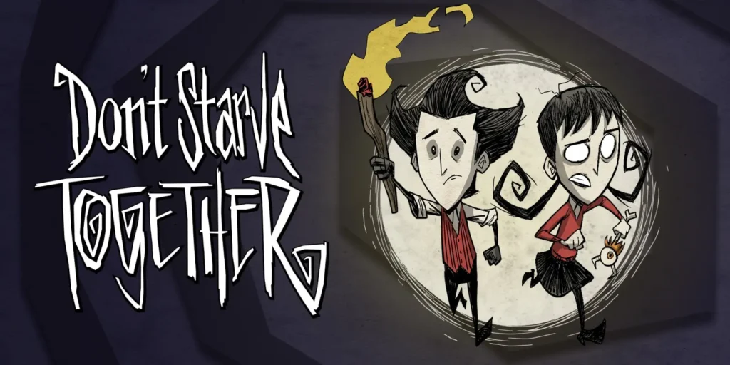 Grupo de personajes sobreviviendo durante la noche en Don't Starve Together.