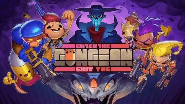 Personaje esquivando una lluvia de proyectiles en Enter the Gungeon.