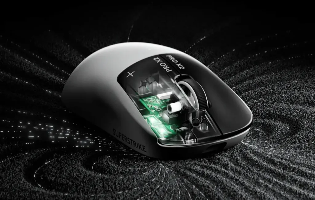 Imagen conceptual de un ratón gaming Logitech inspirada en la filtración del futuro G Pro X2 Superstrike 2.
