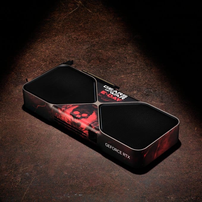 Detalle del diseño exclusivo de la GeForce RTX 5080 inspirada en Gears of War E-Day.