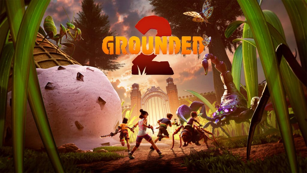 Personajes luchando contra un insecto gigante en Grounded 2.