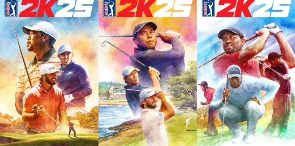 Golfista preparando un golpe en PGA Tour 2K25.