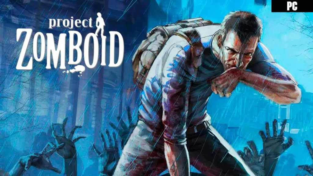 Superviviente escondiéndose de una horda de zombis en Project Zomboid.
