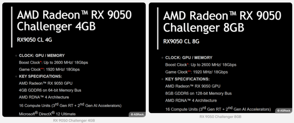 AMD presenta la Radeon RX 9050 con versiones de 4 GB y 8 GB de memoria GDDR6.