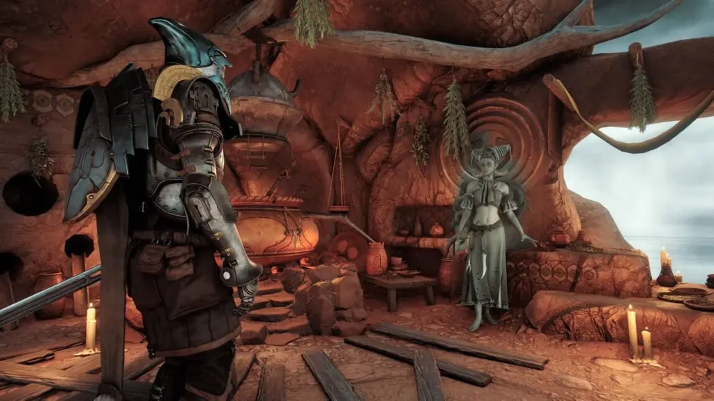Escena del tráiler Warsongs de Soulframe mostrando el mundo de Alca.