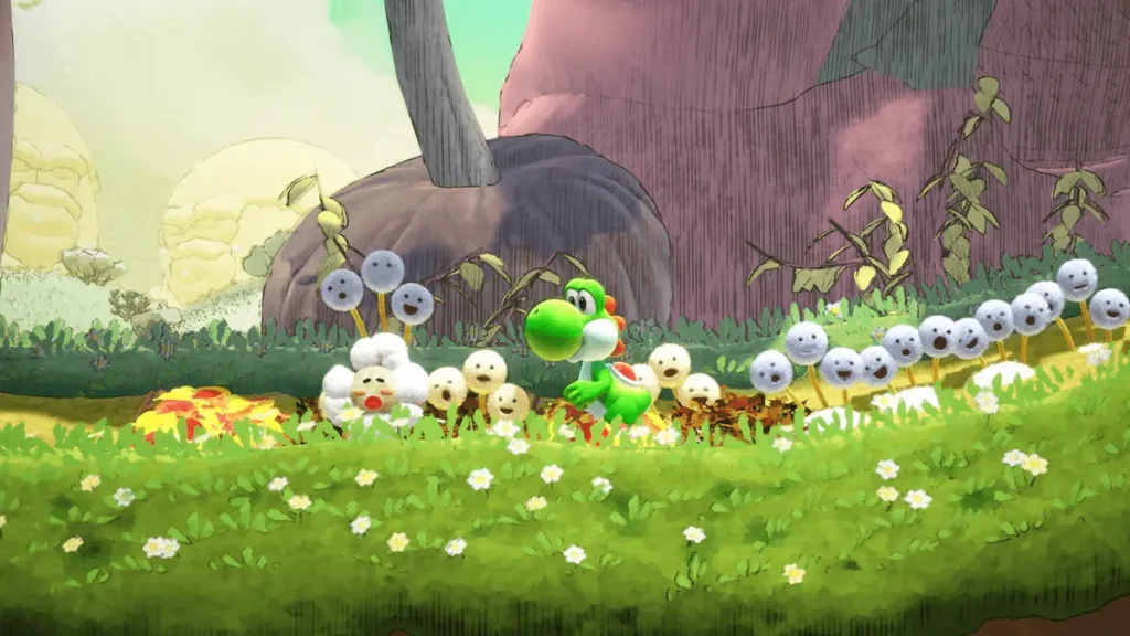 Captura de Yoshi and the Mysterious Book con Yoshi explorando un nivel tras la actualización 1.0.2.