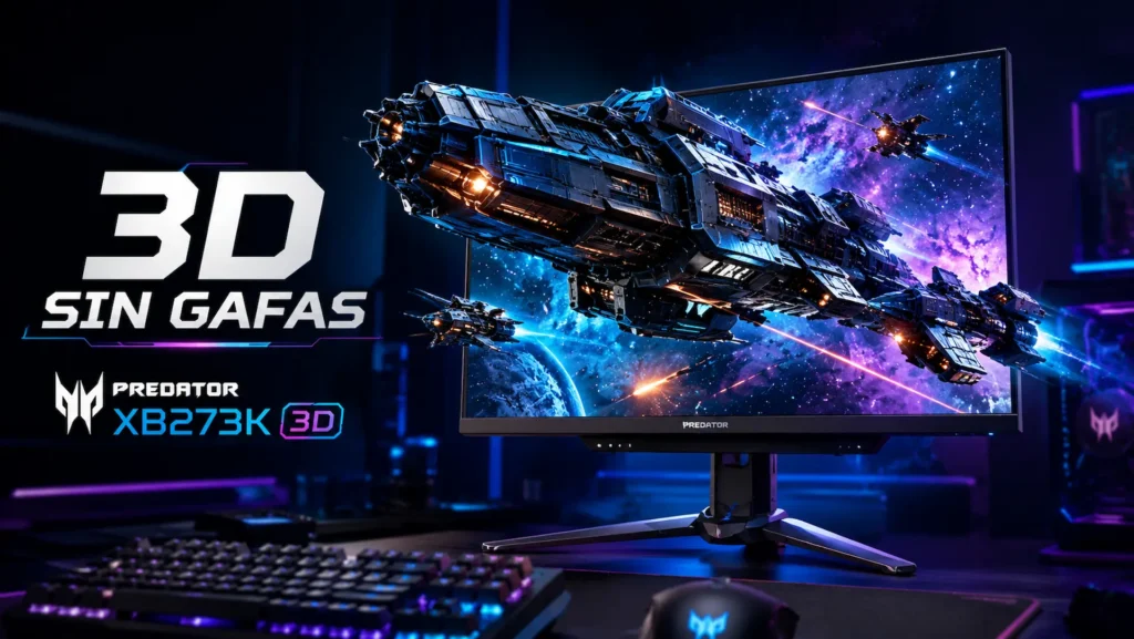 Monitor Acer Predator XB273K 3D con resolución 4K y tecnología 3D sin gafas.