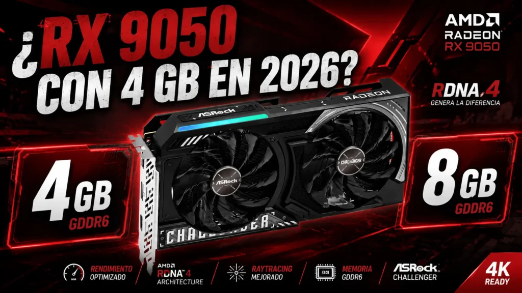 AMD presenta la Radeon RX 9050 con versiones de 4 GB y 8 GB de memoria GDDR6.