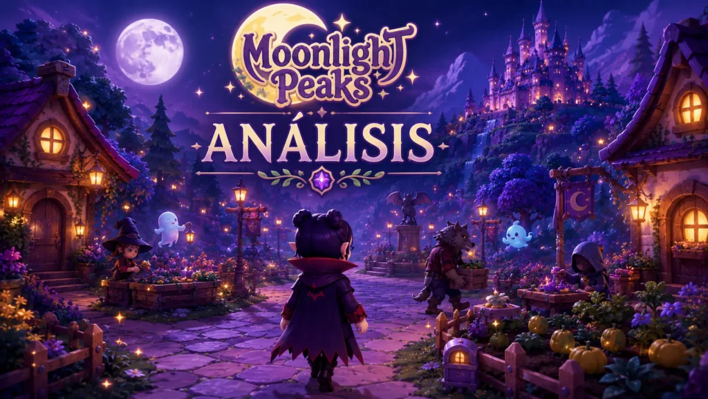 Moonlight Peaks muestra al protagonista recorriendo el pueblo sobrenatural durante la noche.