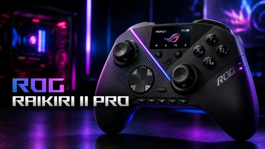 ASUS ROG Raikiri II Pro, el nuevo mando premium para PC con pantalla integrada.