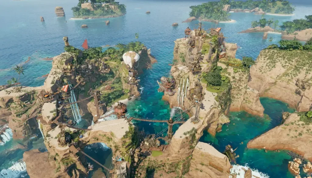 Sistema de logística entre acantilados en Corsair Cove.