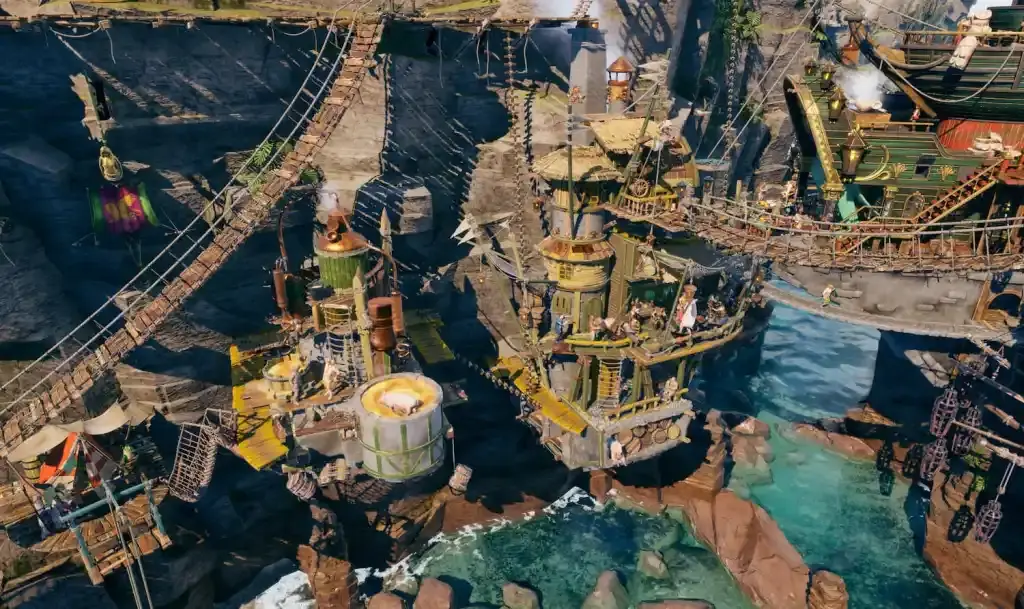 Ciudad pirata construida en Corsair Cove.