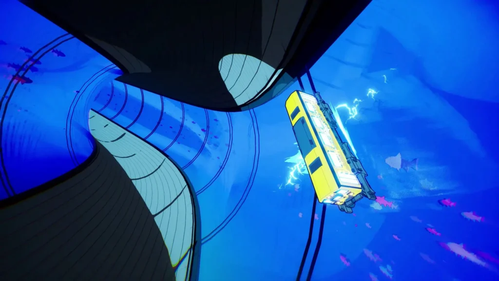 El estilo visual de Denshattack destaca por su estética cel shading.