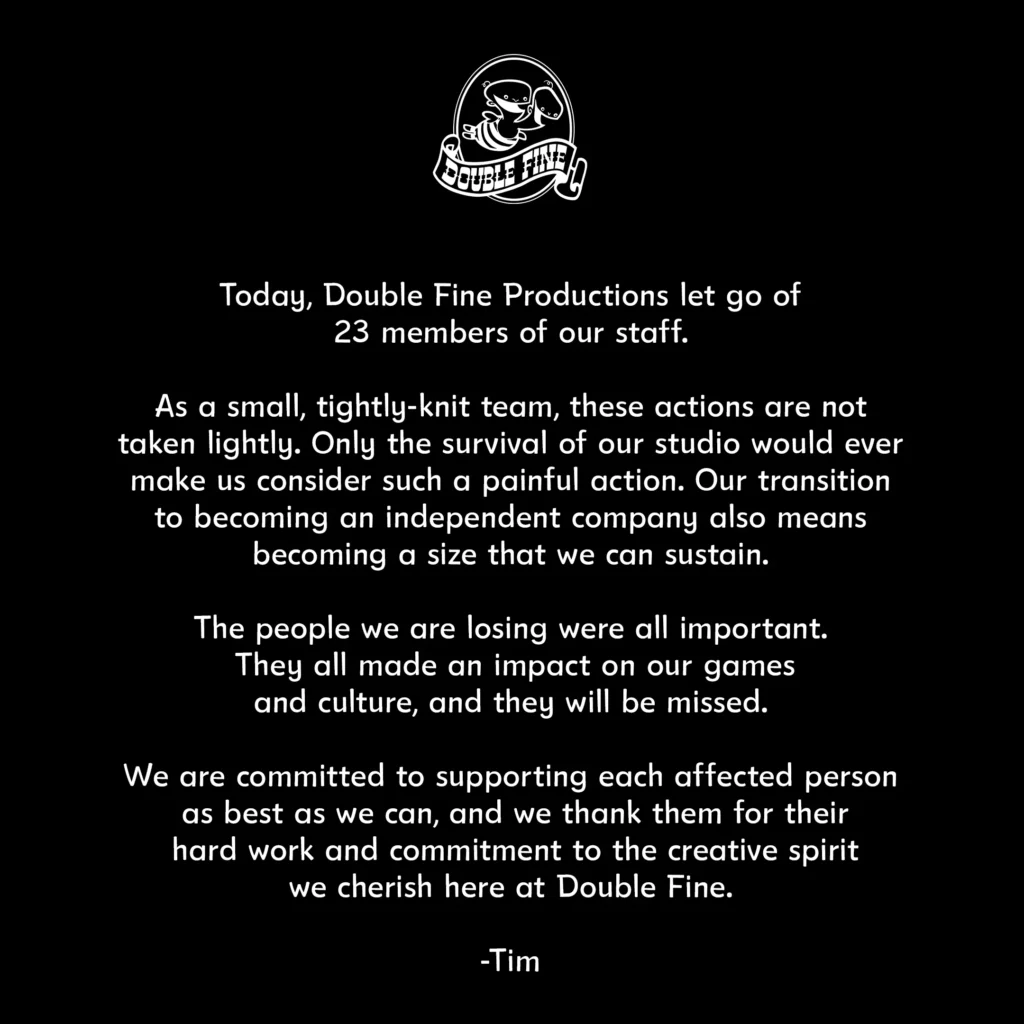 Double Fine reduce su plantilla tras recuperar su independencia de Xbox.