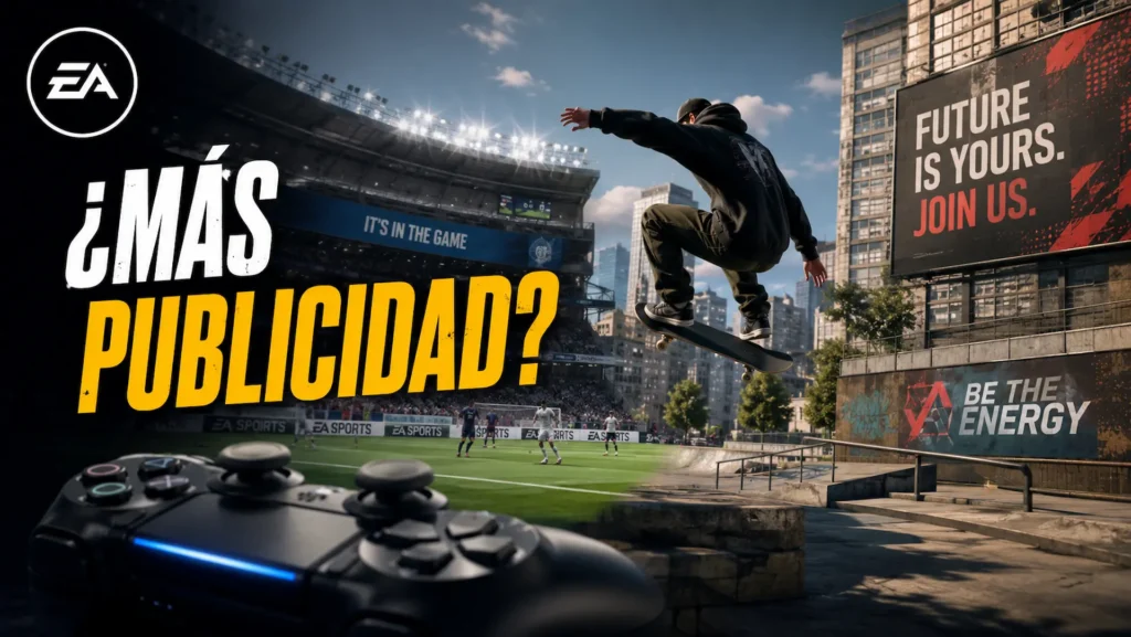 Escena de un videojuego representando el debate sobre la publicidad integrada impulsado por Electronic Arts.