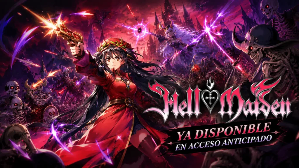 La protagonista de Hell Maiden combatiendo contra una horda de enemigos en el lanzamiento del juego en acceso anticipado de Steam.