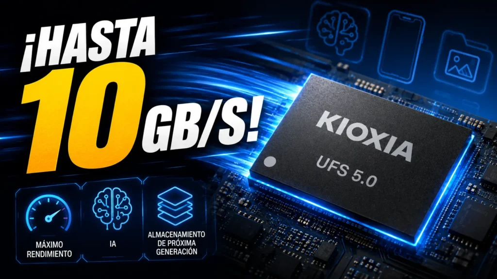 Kioxia presenta su nueva memoria UFS 5.0 con velocidades de hasta 10 GB/s.