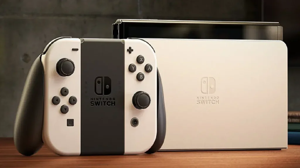 Nintendo Switch 2 con una pantalla de alta calidad en una imagen relacionada con los rumores sobre un modelo OLED.