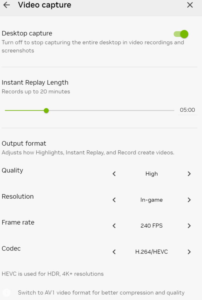 La versión 11.0.8 de NVIDIA App añade soporte para capturas a 240 FPS.