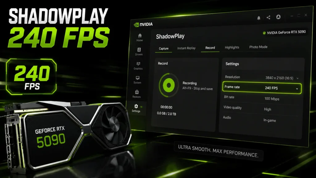 NVIDIA App incorpora la grabación a 240 FPS con ShadowPlay en las RTX 40 y RTX 50.