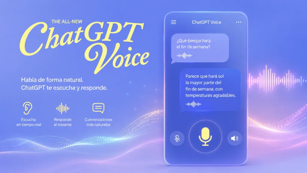 Interfaz de GPT-Live mostrando el nuevo modo de voz de ChatGPT con conversaciones en tiempo real.