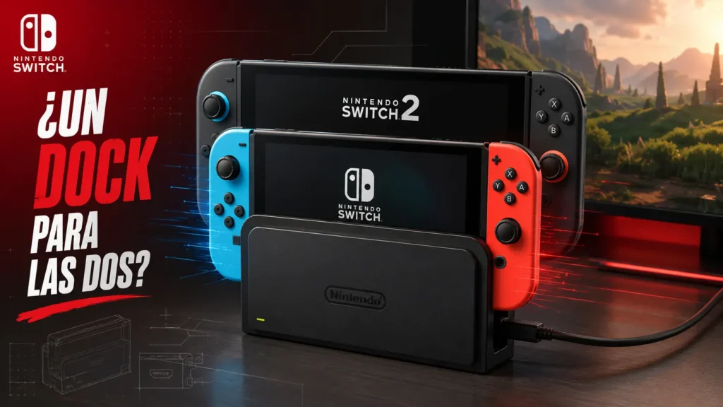 Concepto de un dock compatible con Nintendo Switch y Nintendo Switch 2 basado en una nueva patente de Nintendo.