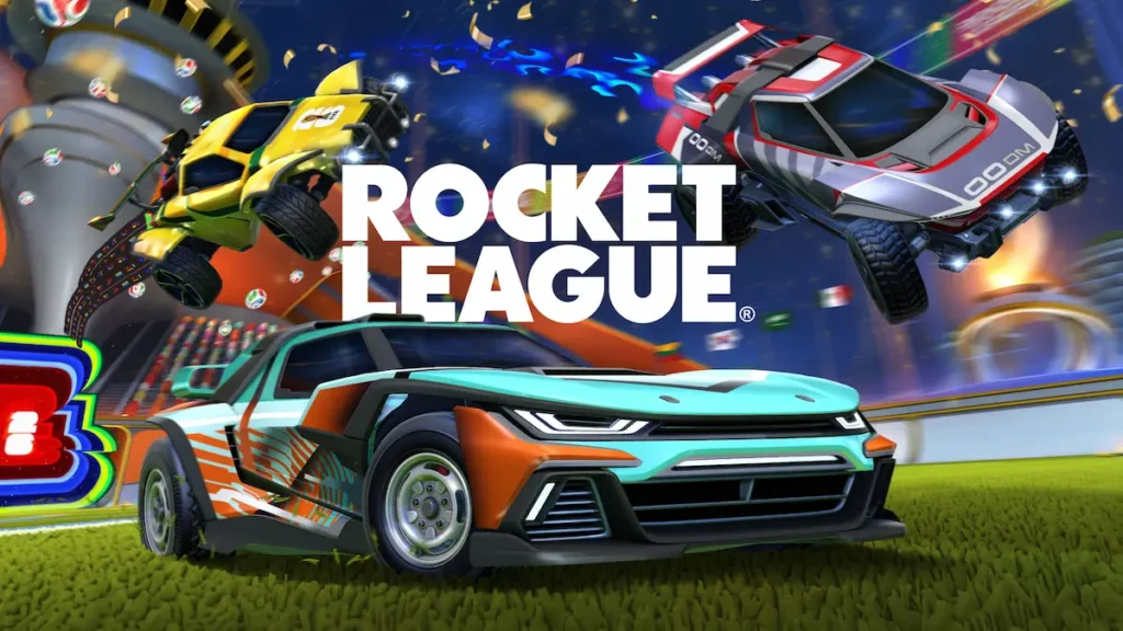 Coche golpeando el balón durante un partido de Rocket League.