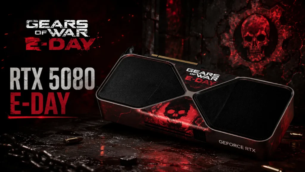 GeForce RTX 5080 personalizada de Gears of War E-Day presentada por NVIDIA.