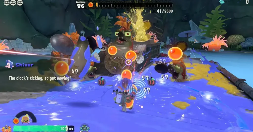 Combate contra un jefe en Splatoon Raiders.