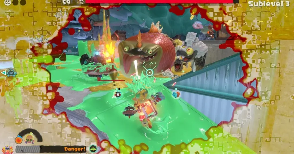 Sistema de progresión y mejoras en Splatoon Raiders.