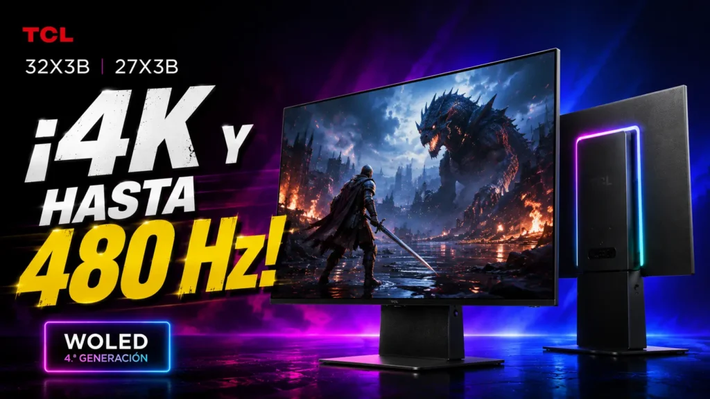 TCL presenta los nuevos monitores OLED+ Pro X3B con paneles WOLED de cuarta generación y hasta 480 Hz.