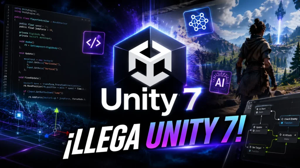 Unity presenta Unity 7 con nuevas funciones de IA y mejoras de rendimiento.