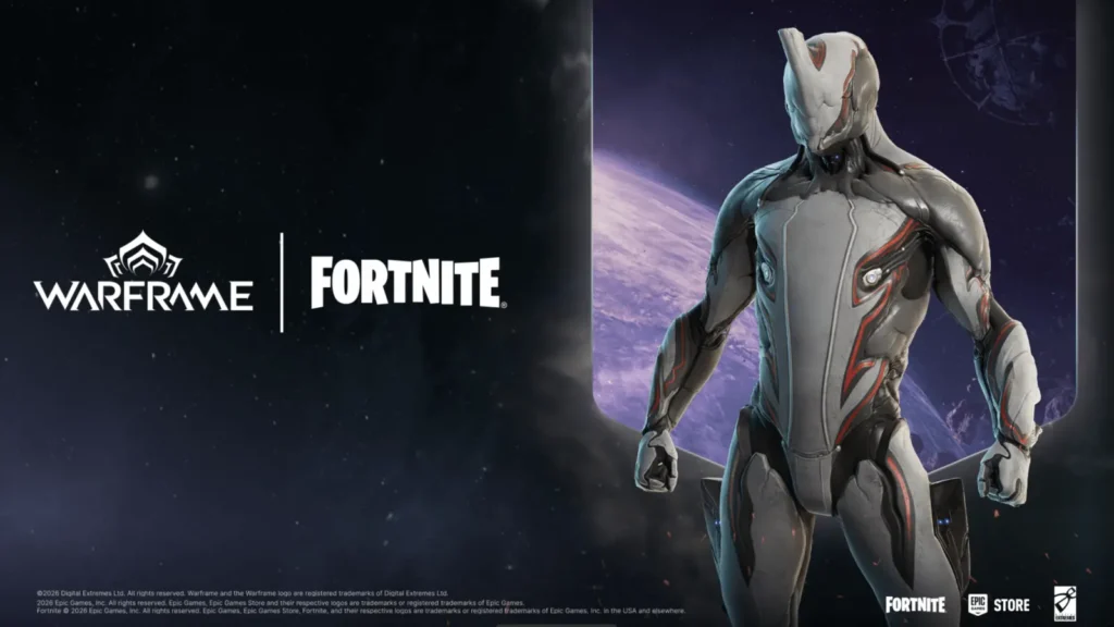Imagen promocional del anuncio de la colaboración entre Warframe y Fortnite.