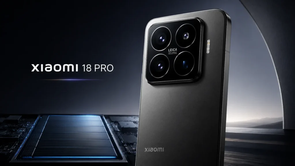 Render conceptual del Xiaomi 18 Pro con la filtración de su batería de más de 7.000 mAh y sus cámaras de 200 MP.