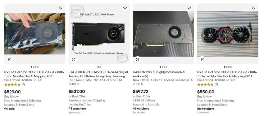Las RTX 2080 Ti con 22 GB de memoria ya se venden en eBay por unos 499 dólares