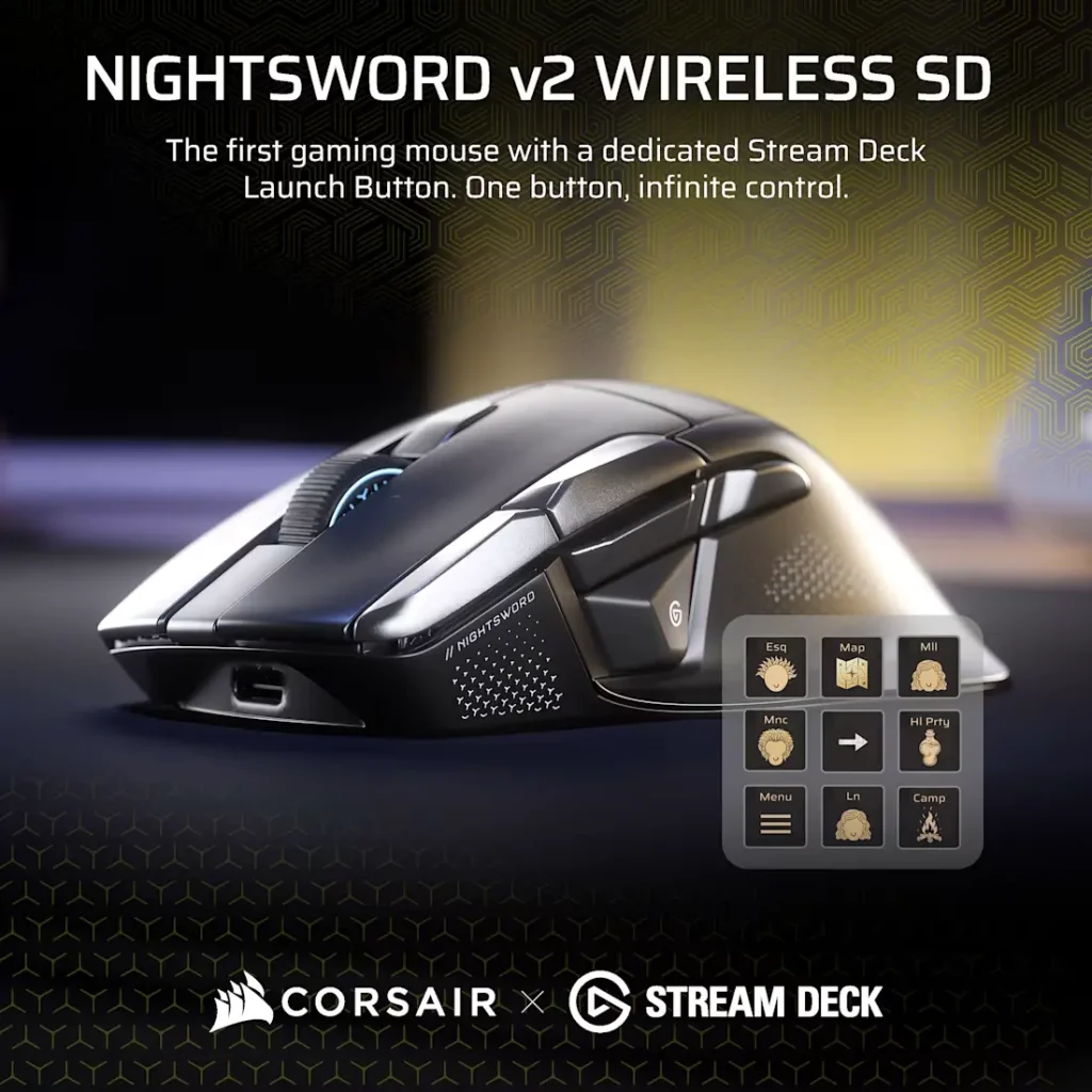 Corsair Nightsword V2 Wireless SD con botón de Stream Deck integrado