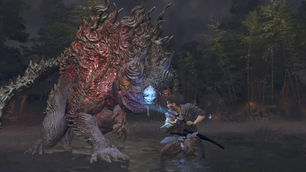 Combate contra un jefe en Onimusha Way of the Sword.