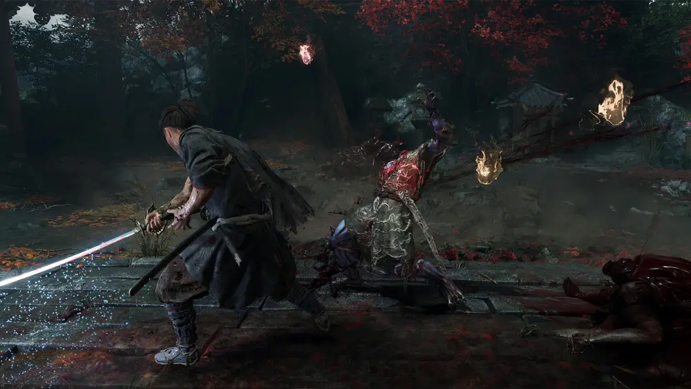 Combate contra un jefe en Onimusha Way of the Sword.