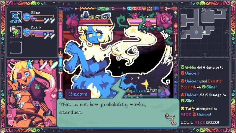 Combate por turnos de Rizz Dungeon Skeleton Key to My Heart