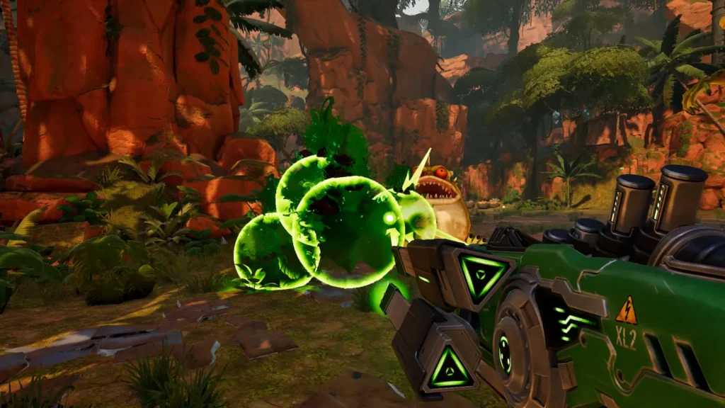 Gameplay de Serious Sam Shatterverse con enemigos en pantalla.