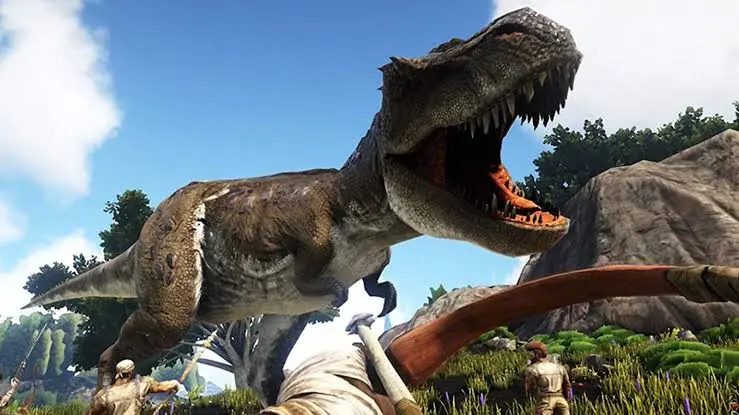 Supervivientes explorando el mundo de ARK en Nintendo Switch.